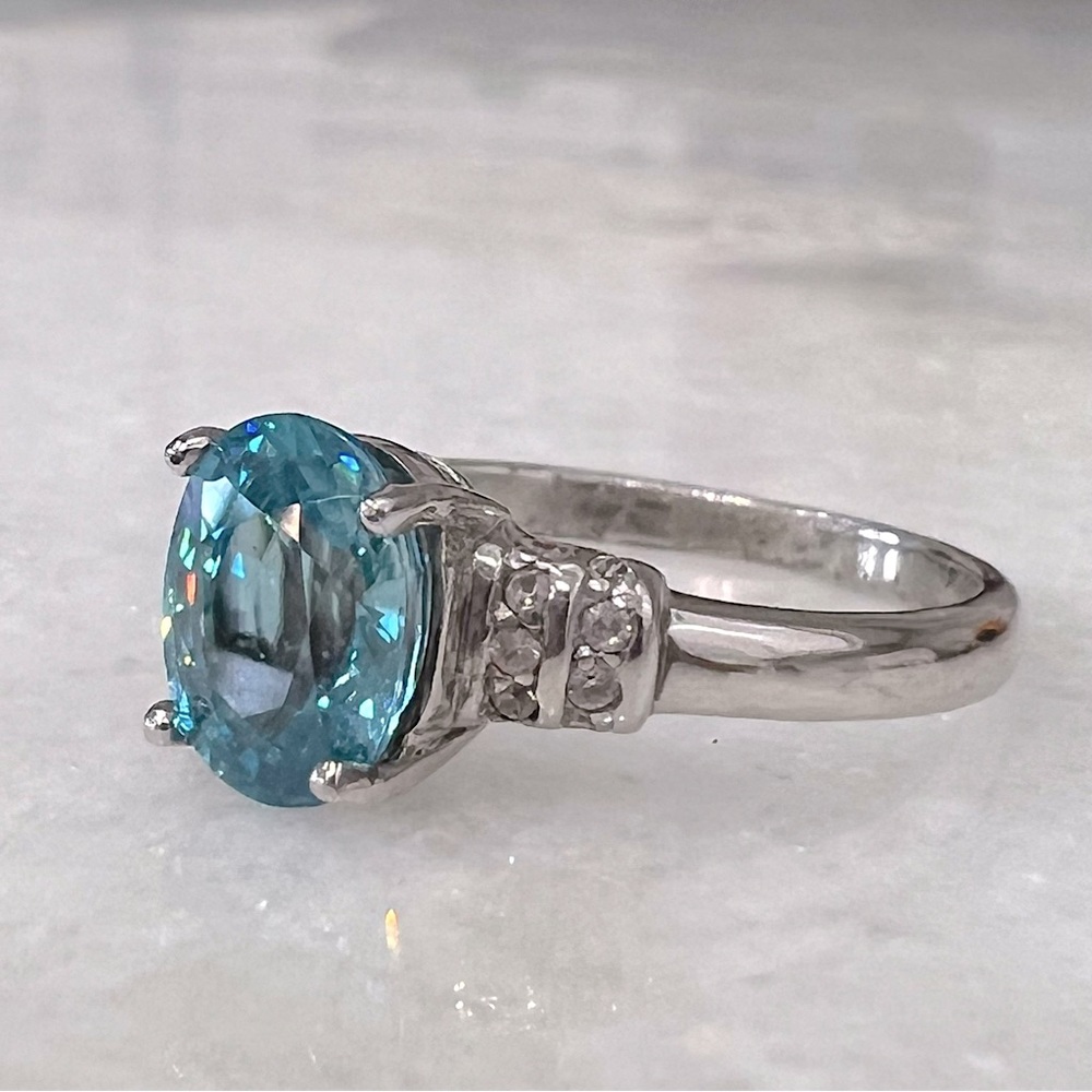 Cambodian Blue Zircon White Zircon Sterling Silver Ring - Picture 3 of 13